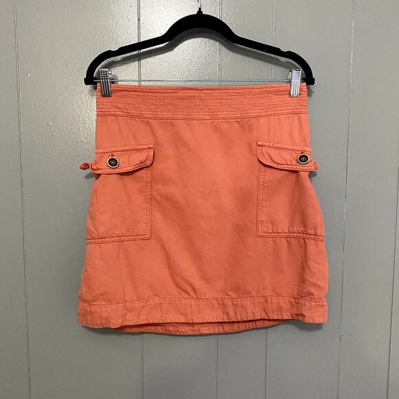 Anthropologie Orange Cotton Linen Blend Boho Cargo Utility Mini Skirt 10 - Picture 2 of 9